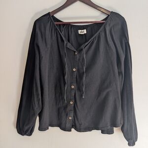 Pact Organic Cotton Linen Black Long Sleeve Blouse
